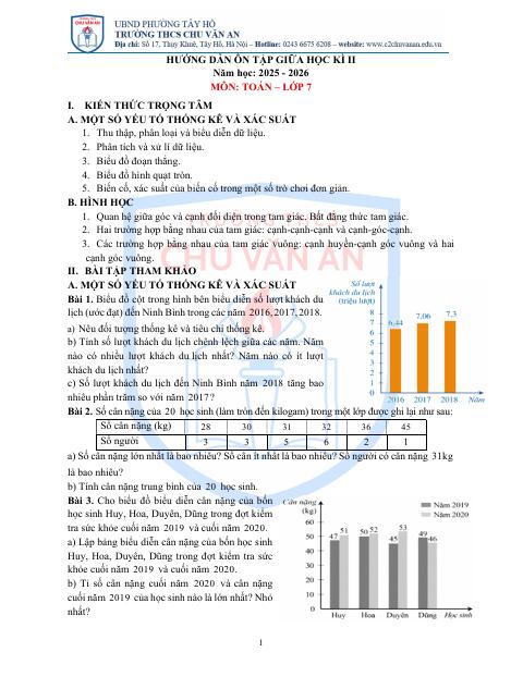 Ôn tập giữa học kì 2 Toán 7 năm 2025 – 2026 trường THCS Chu Văn An – Hà Nội